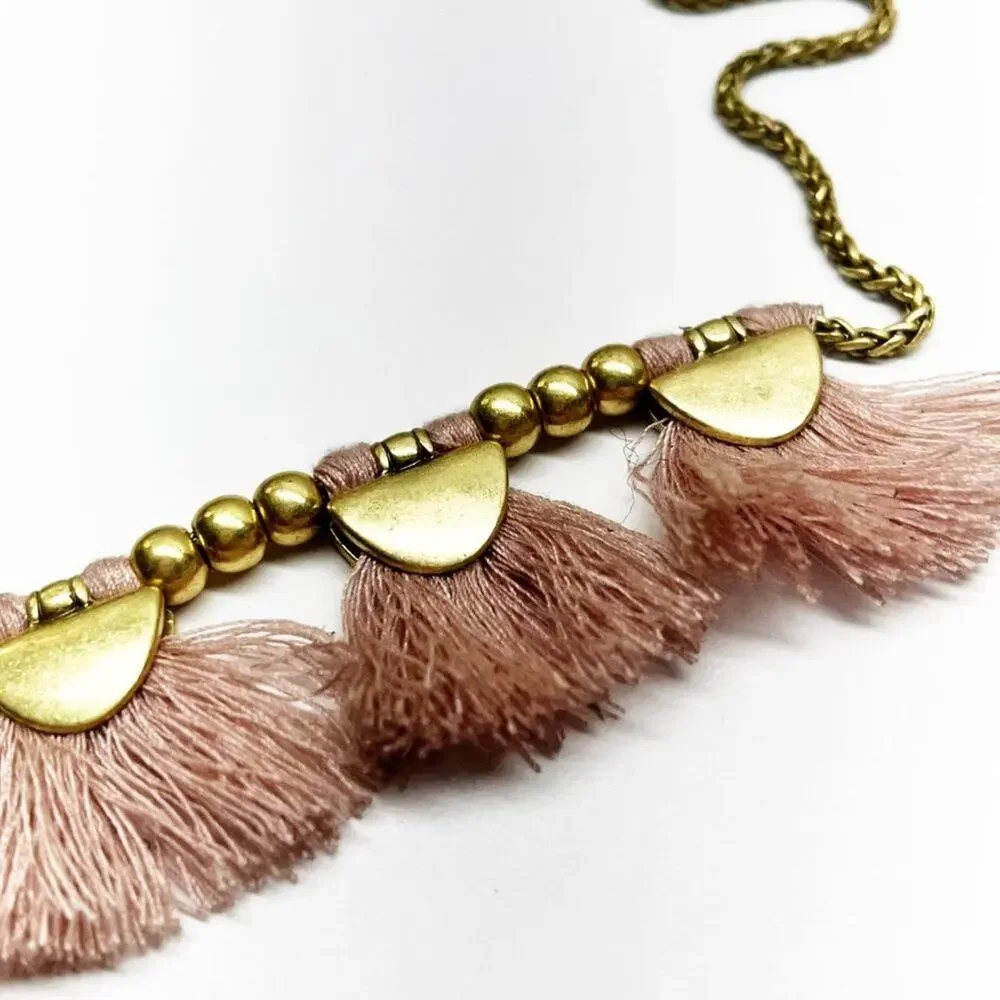 Lucky Brand Brushed Gold & Blush Fringe Reversible Necklace